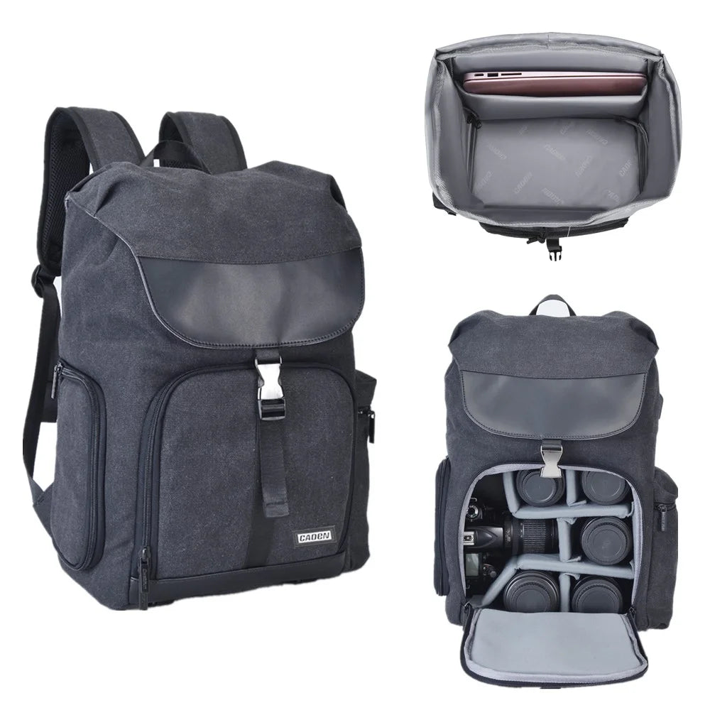 CADEN M8 for Nikon Canon Sony DSLR Camera Lens Tripod Backpack Shockproof Canvas Shoulder Bag - 1