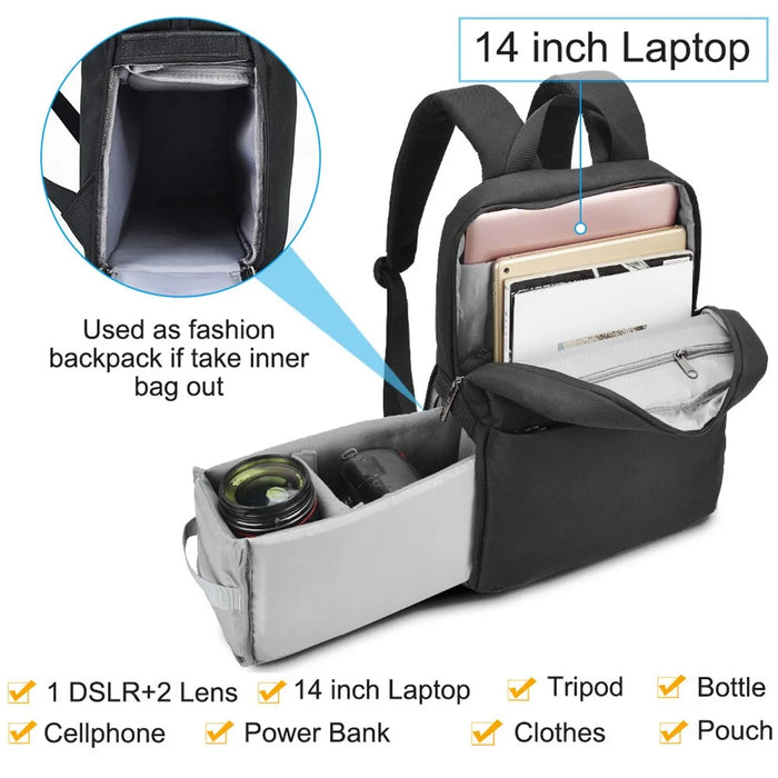 CADEN L4 Waterproof SLR/DSLR Camera Backpack Leisure Bag Camera Accessories Travel Case for Canon Nikon Sony Camera and Lenses - Size S 29x13x39cm/Black - 6