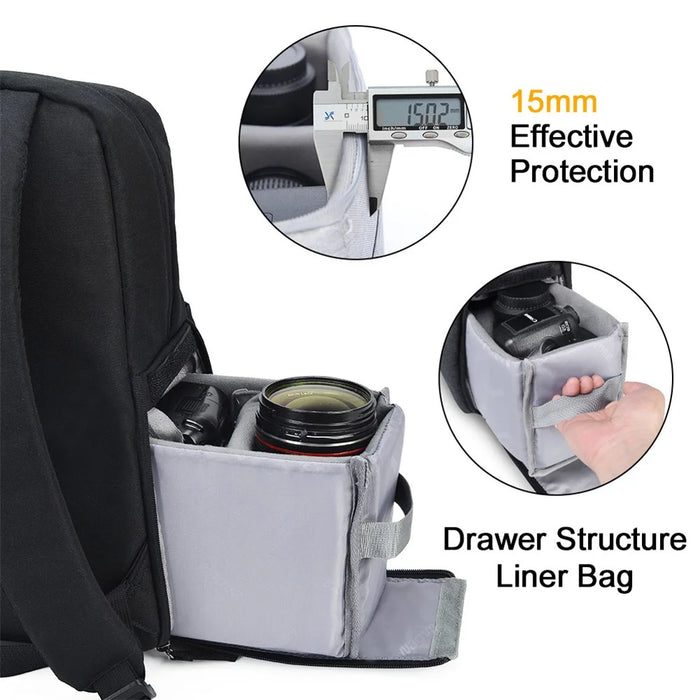 CADEN L4 Anti-Theft and Waterproof Camera Backpack SLR/DSLR Camera Backpack Leisure Travel Bag with Tripod Fastener - Size L 35x18x45cm - 5