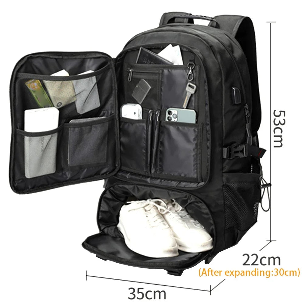 Travel Backpack 60L Large Capacity Casual Hiking Climbing Shoulders Bag Expandable Weekender Bag with Shoe Storage Compartment for Men and Women - 7