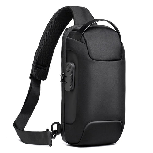 WEIXIER 9530 Men's Chest Bag Sling Bag with USB Charging Port Waterproof Crossbody Daypack Shoulder Bag Travel Storage Bag - Black - 1