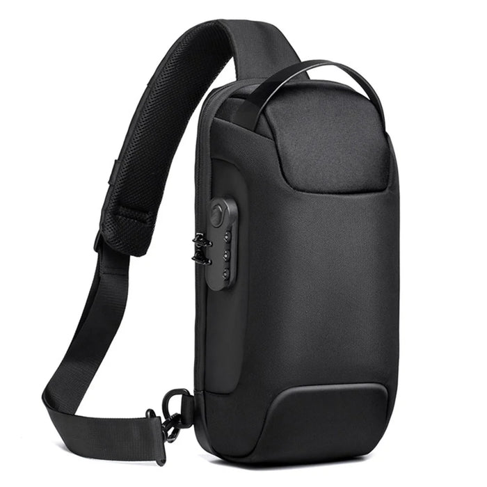 WEIXIER 9530 Men's Chest Bag Sling Bag with USB Charging Port Waterproof Crossbody Daypack Shoulder Bag Travel Storage Bag - Black - 1