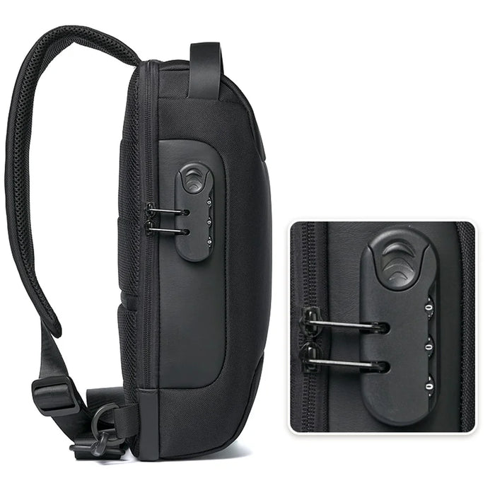 WEIXIER 9530 Men's Chest Bag Sling Bag with USB Charging Port Waterproof Crossbody Daypack Shoulder Bag Travel Storage Bag - Black - 5