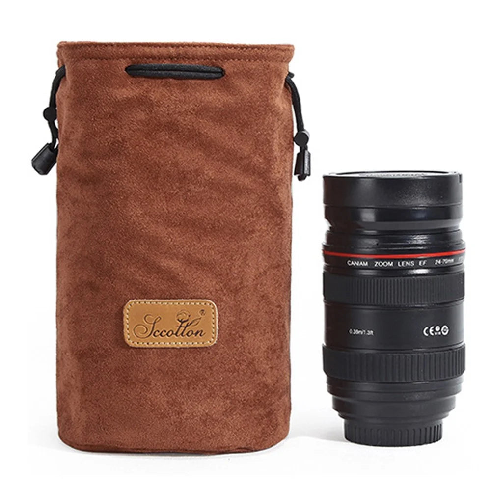 JCCOTTON FB-00001 For Canon Nikon Sony Wear-resistant Drawstring Bag Camera Lens Protection Sleeve Pouch, Size: M - Brown - 1