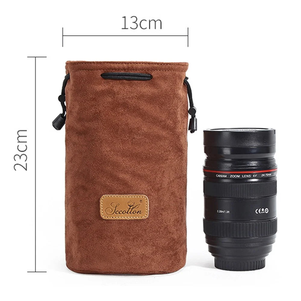 JCCOTTON FB-00001 For Canon Nikon Sony Wear-resistant Drawstring Bag Camera Lens Protection Sleeve Pouch, Size: M - Brown - 4