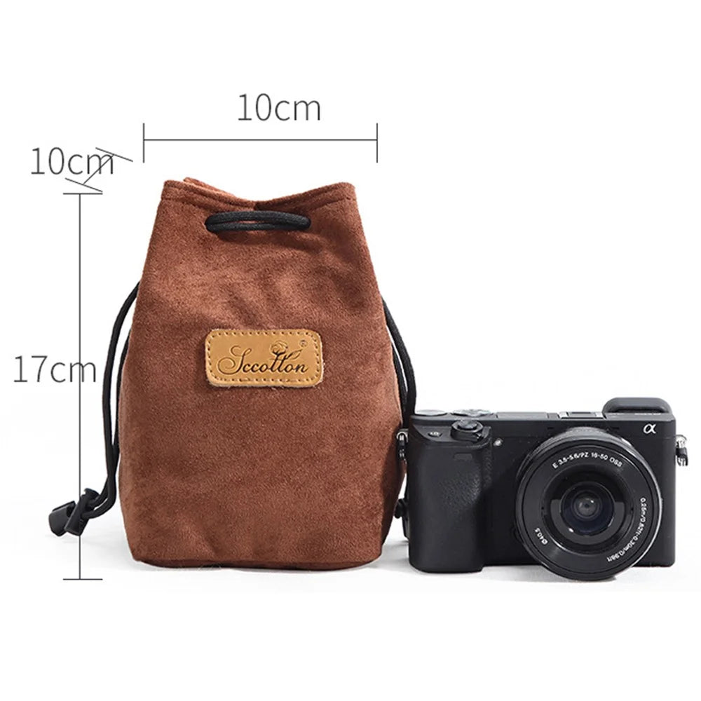 JCCOTTON FB-00001 for Canon Nikon DSLR Camera Bag  Shockproof Drawstring Lens Carrying Bag, Square/Size S - Brown - 4