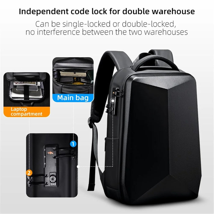 FENRUIEN 5132 Men Travel Hard Shell Waterproof Backpack 17.3-inch Laptop Shoulders Bag with Charging Port - 4