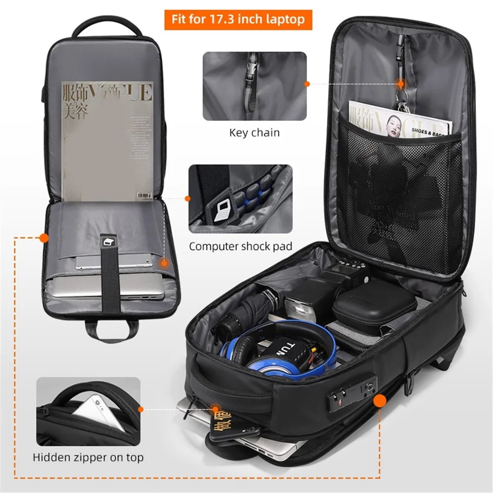 FENRUIEN 5132 Men Travel Hard Shell Waterproof Backpack 17.3-inch Laptop Shoulders Bag with Charging Port - 6