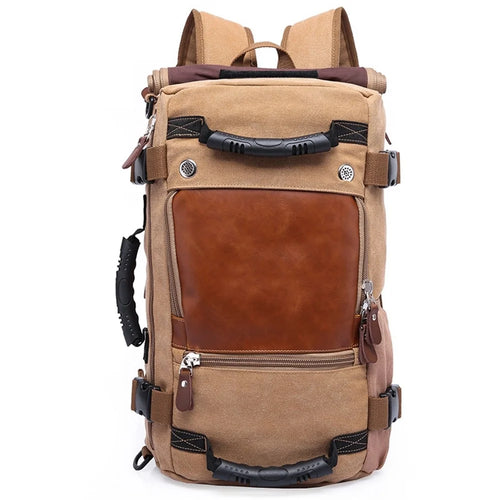 KAKA 0208 Multifunction Canvas Rucksack Retro Casual Large Capacity Outdoor Travel Backpack - Khaki - 1