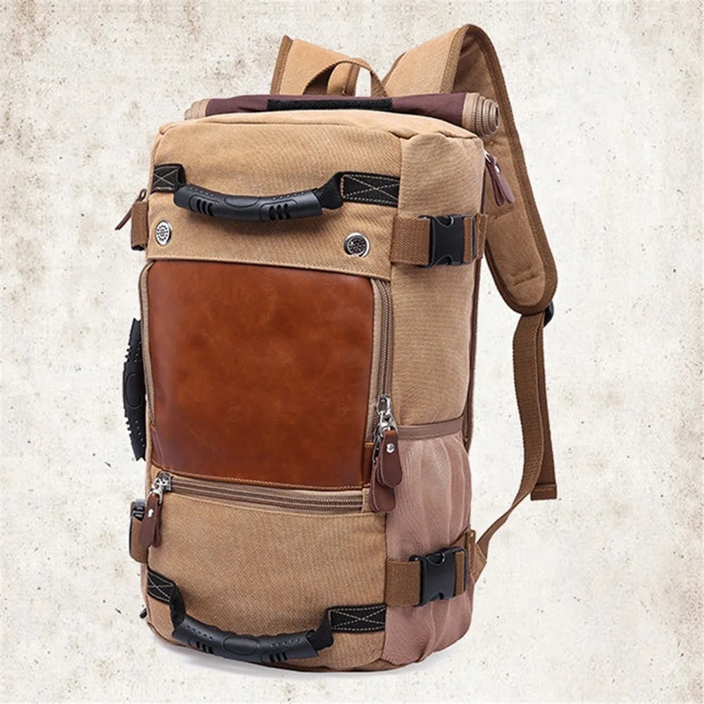 KAKA 0208 Multifunction Canvas Rucksack Retro Casual Large Capacity Outdoor Travel Backpack - Khaki - 2