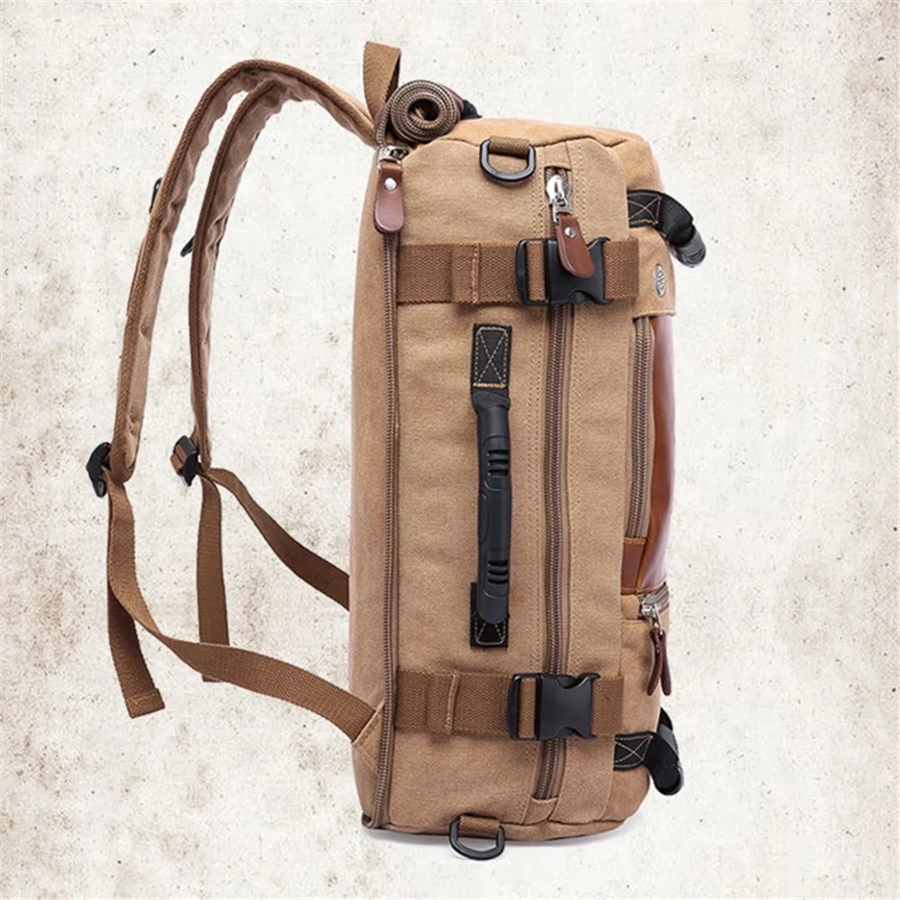 KAKA 0208 Multifunction Canvas Rucksack Retro Casual Large Capacity Outdoor Travel Backpack - Khaki - 3