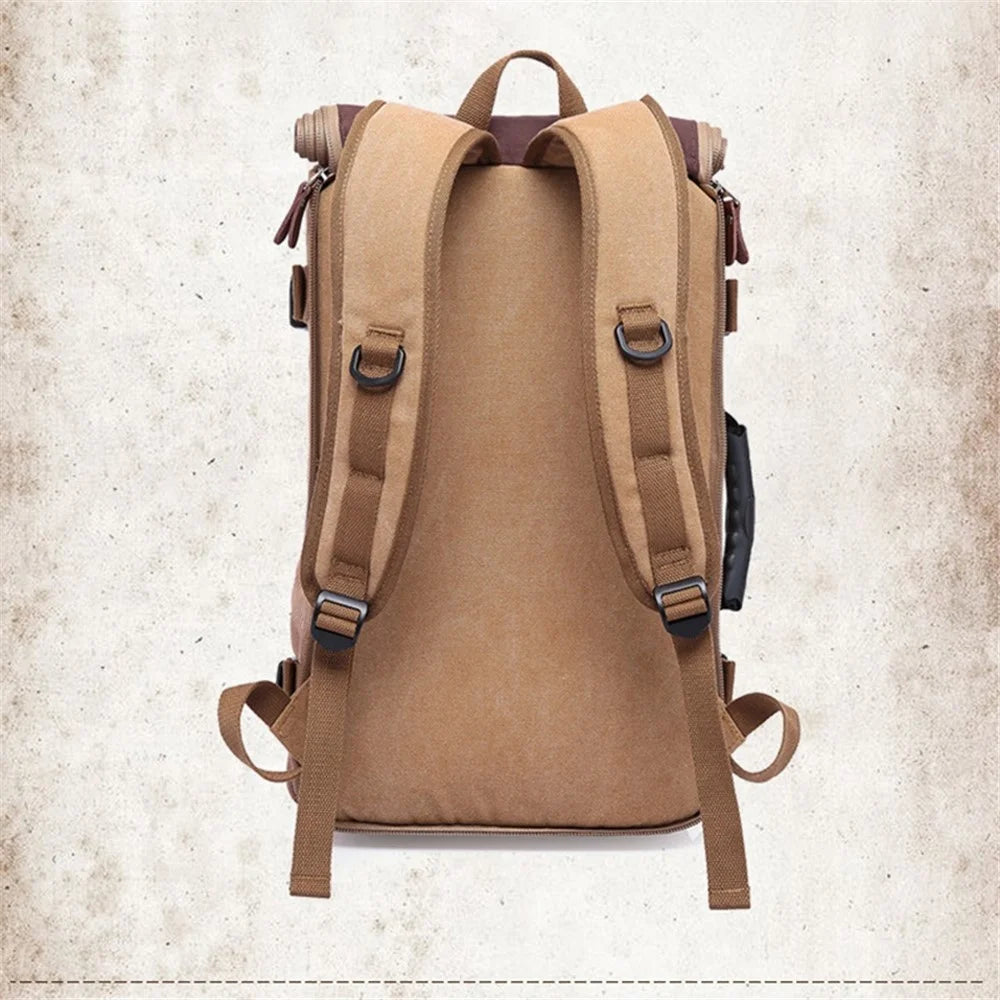 KAKA 0208 Multifunction Canvas Rucksack Retro Casual Large Capacity Outdoor Travel Backpack - Khaki - 4