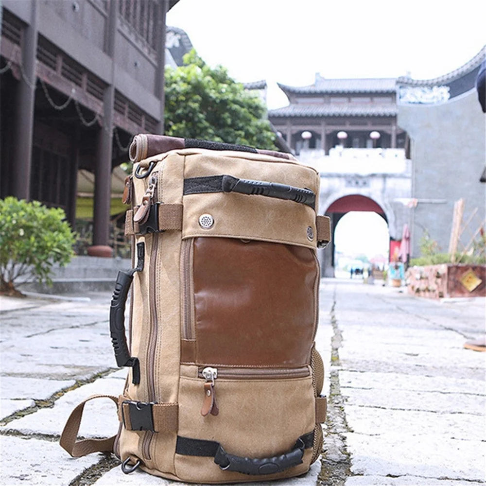 KAKA 0208 Multifunction Canvas Rucksack Retro Casual Large Capacity Outdoor Travel Backpack - Khaki - 5