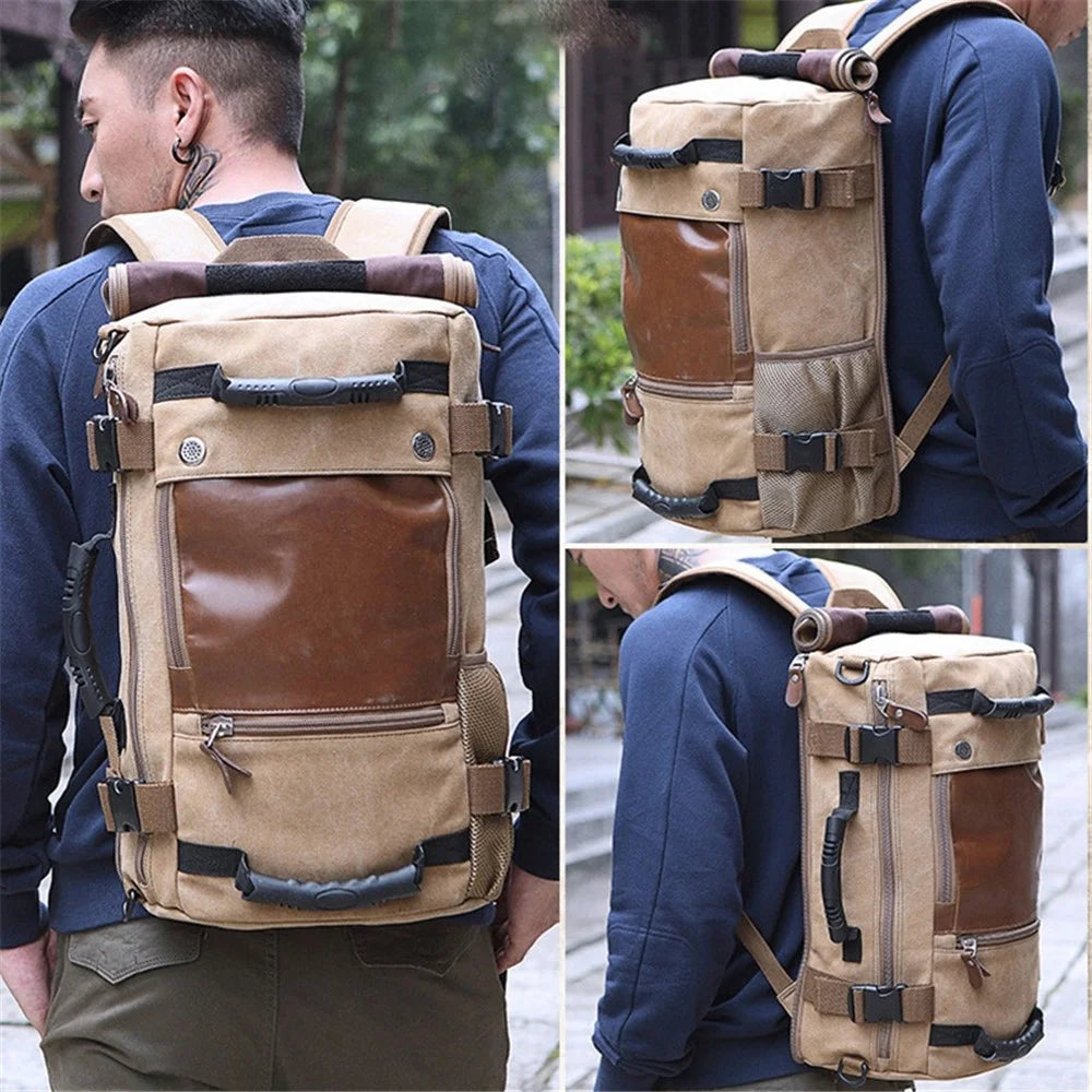 KAKA 0208 Multifunction Canvas Rucksack Retro Casual Large Capacity Outdoor Travel Backpack - Khaki - 6