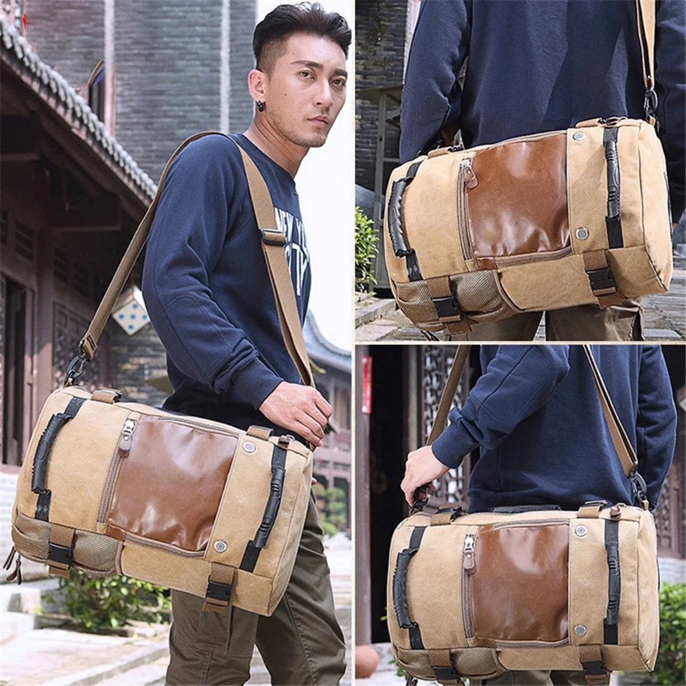 KAKA 0208 Multifunction Canvas Rucksack Retro Casual Large Capacity Outdoor Travel Backpack - Khaki - 7
