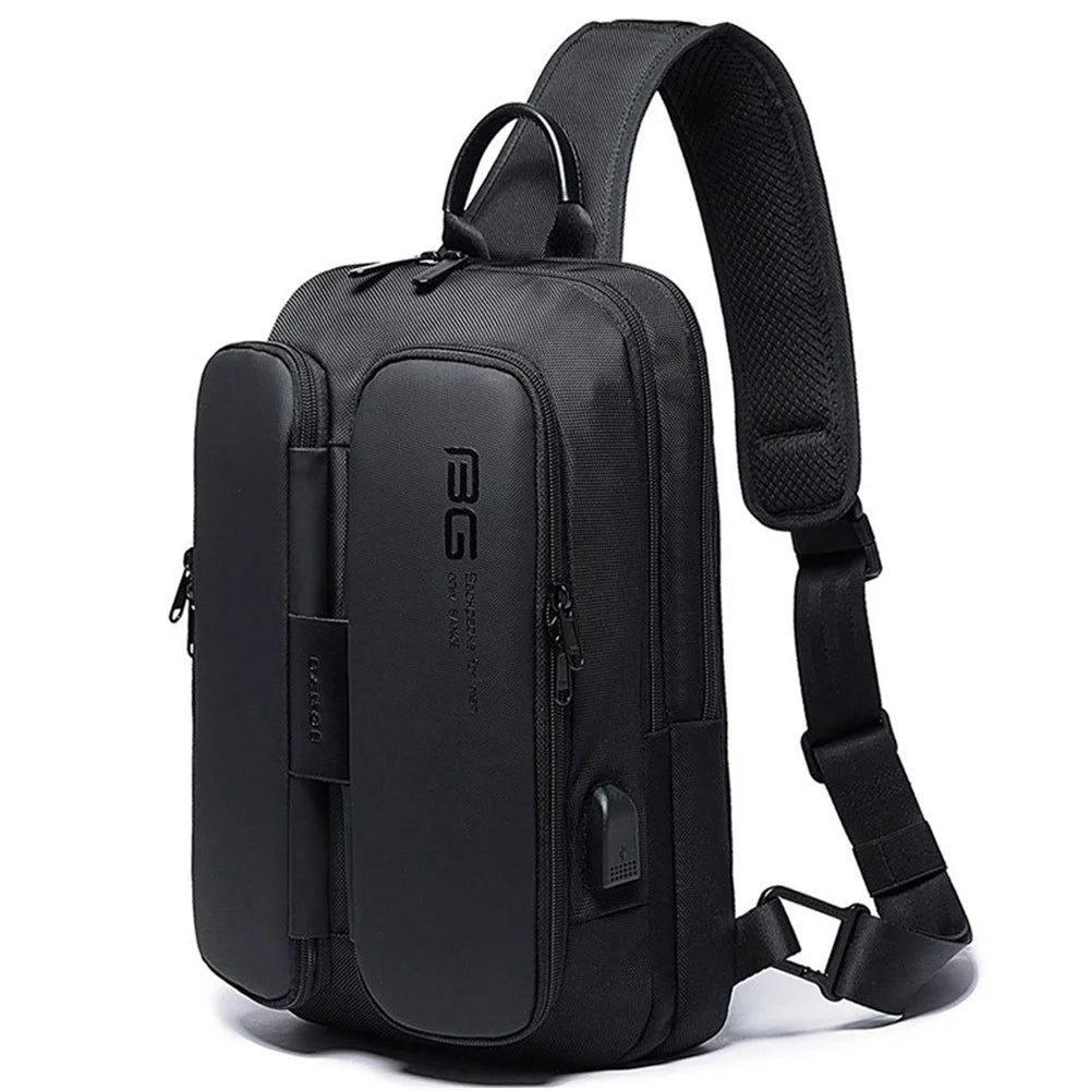 BANGE BG-7079 USB Charging Crossbody Bag with Anti-theft Pocket Oxford Cloth Chest Pack - Black - 1