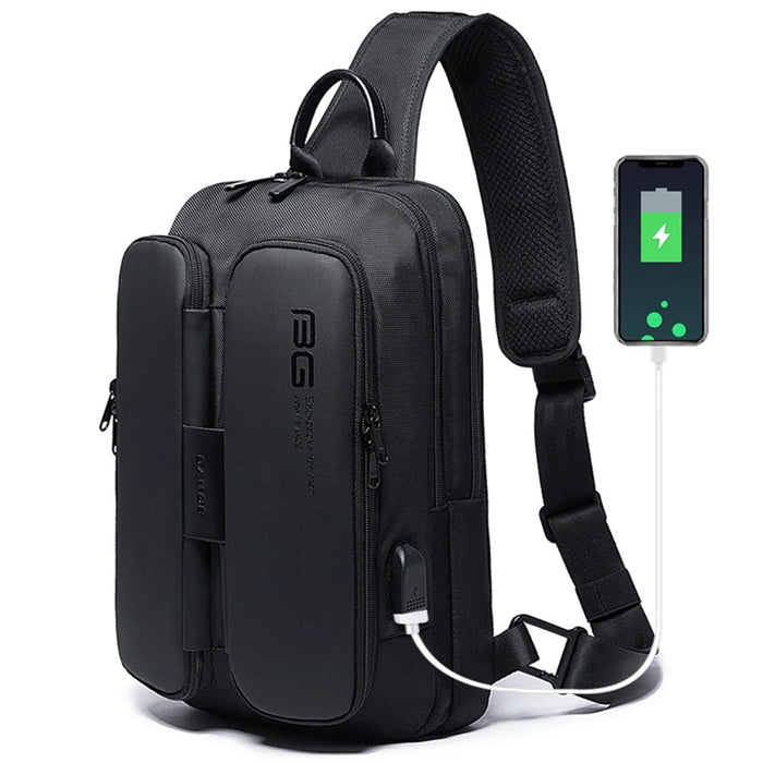 BANGE BG-7079 USB Charging Crossbody Bag with Anti-theft Pocket Oxford Cloth Chest Pack - Black - 2