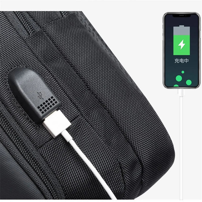 BANGE BG-7079 USB Charging Crossbody Bag with Anti-theft Pocket Oxford Cloth Chest Pack - Black - 4