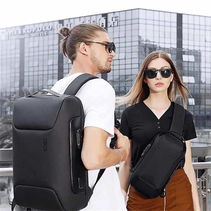 BANGE BG-7216 Men Business Travel Oxford Cloth Backpack Anti-theft Laptop Clothes Storage Shoulders Bag with Charging Port - Black - 2