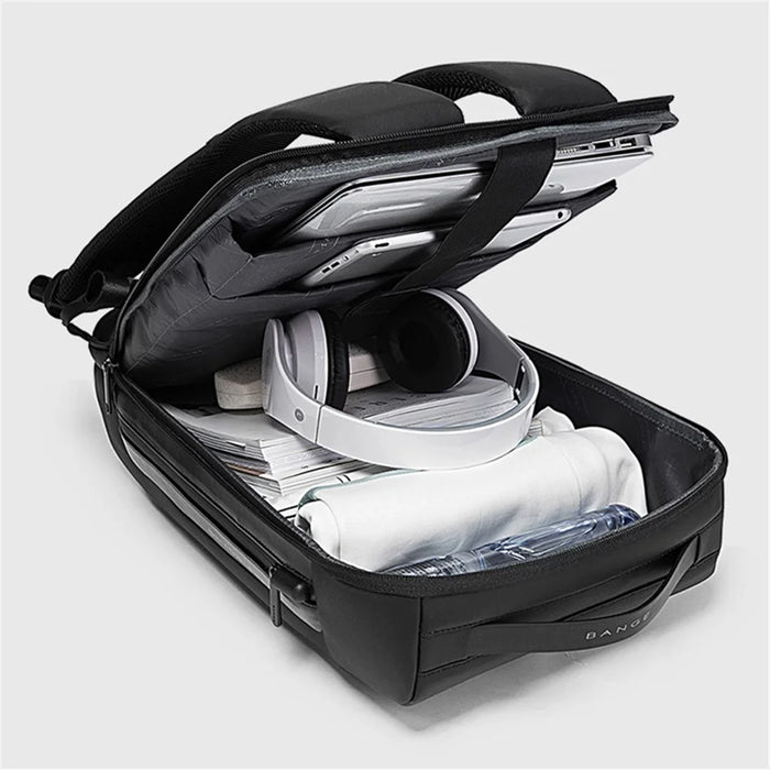 BANGE BG-7216 Men Business Travel Oxford Cloth Backpack Anti-theft Laptop Clothes Storage Shoulders Bag with Charging Port - Black - 7
