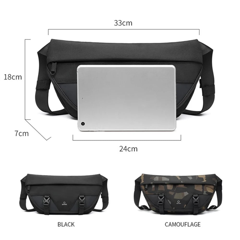OZUKO 9529 Waterproof Waist Bag Bumbag Sling Shoulder Bag Fanny Pack for Camping Hiking Fitness Cycling - Black - 6