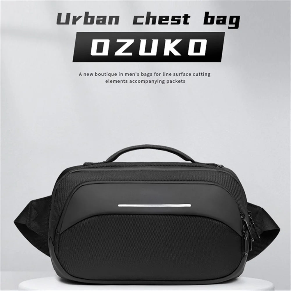 OZUKO 9551 Crossbody Shoulder Bag Casual Business Lightweight Chest Bag for Tactical Travel Work - Black - 2
