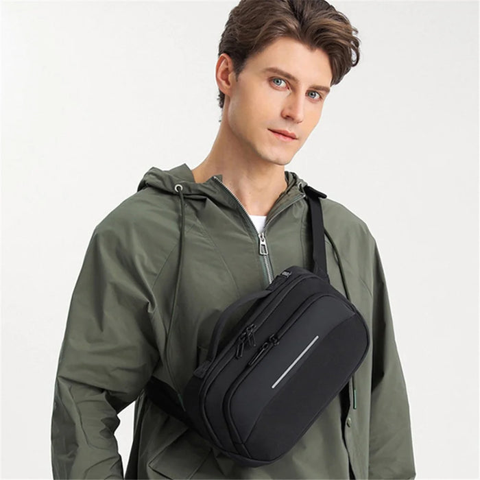 OZUKO 9551 Crossbody Shoulder Bag Casual Business Lightweight Chest Bag for Tactical Travel Work - Black - 4