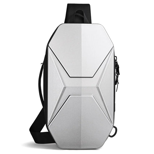 OZUKO 9509 Chest Bag with USB Charging Port Hard Shell Waterproof Crossbody Bag Daypack Travel Hiking Sling Backpack - Silver - 1