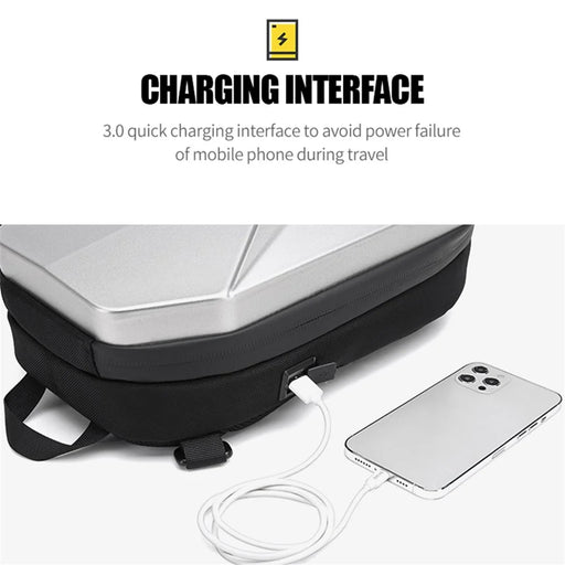 OZUKO 9509 Chest Bag with USB Charging Port Hard Shell Waterproof Crossbody Bag Daypack Travel Hiking Sling Backpack - Silver - 2