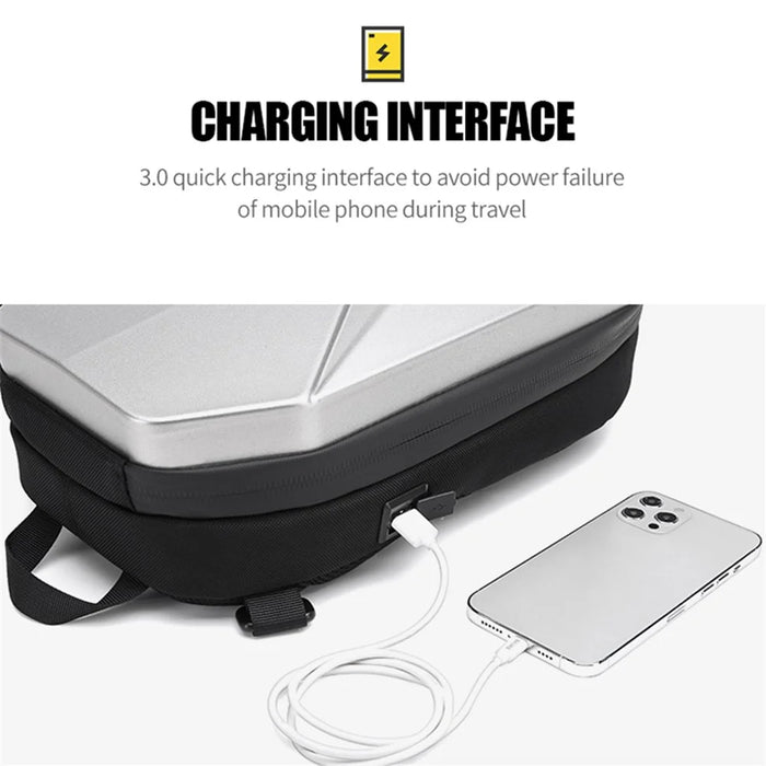 OZUKO 9509 Chest Bag with USB Charging Port Hard Shell Waterproof Crossbody Bag Daypack Travel Hiking Sling Backpack - Silver - 2