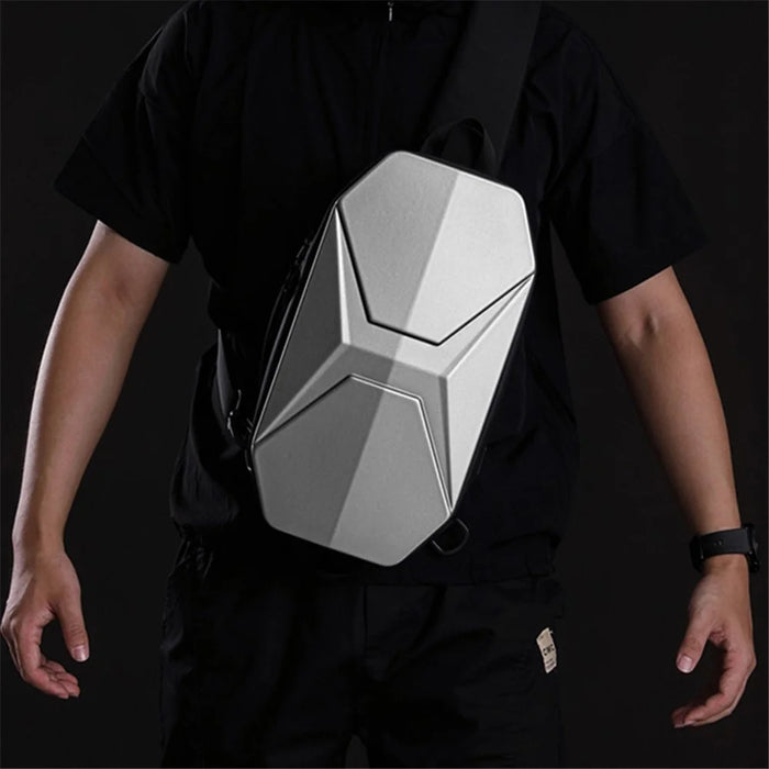 OZUKO 9509 Chest Bag with USB Charging Port Hard Shell Waterproof Crossbody Bag Daypack Travel Hiking Sling Backpack - Silver - 5