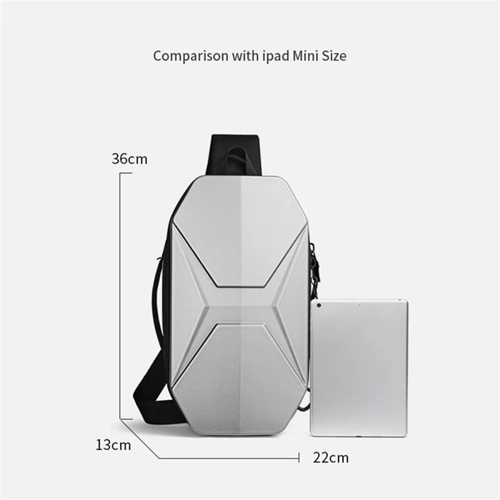 OZUKO 9509 Chest Bag with USB Charging Port Hard Shell Waterproof Crossbody Bag Daypack Travel Hiking Sling Backpack - Silver - 7