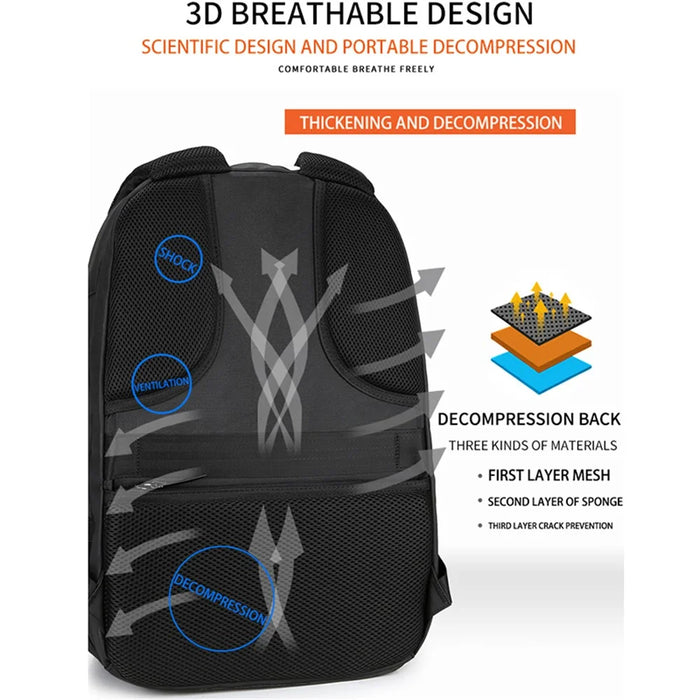 ML8018 Large Business Laptop Backpack Travel Rucksack Bag Water-Repellent Shoulders Bag with External USB Charging Port - 6