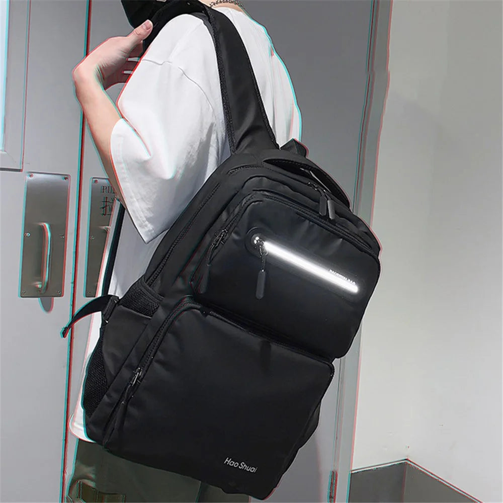 HAOSHUAI 3408# Large Shoulders Bag Laptop Backpack Travel Rucksack Camping Carrying Bag - Black - 3