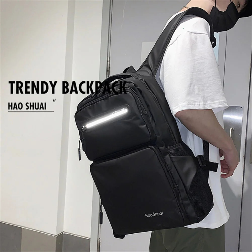 HAOSHUAI 3408# Large Shoulders Bag Laptop Backpack Travel Rucksack Camping Carrying Bag - Black - 4