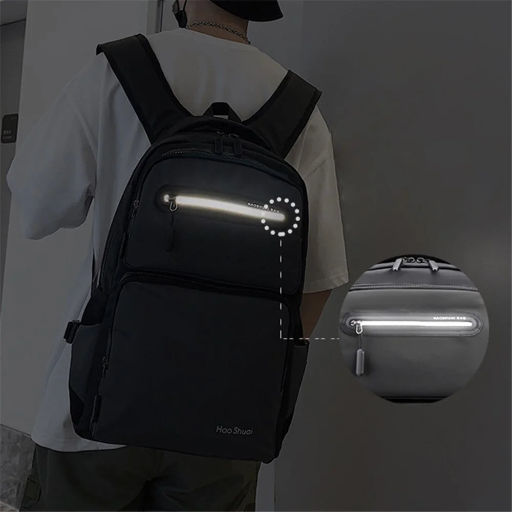 HAOSHUAI 3408# Large Shoulders Bag Laptop Backpack Travel Rucksack Camping Carrying Bag - Black - 5