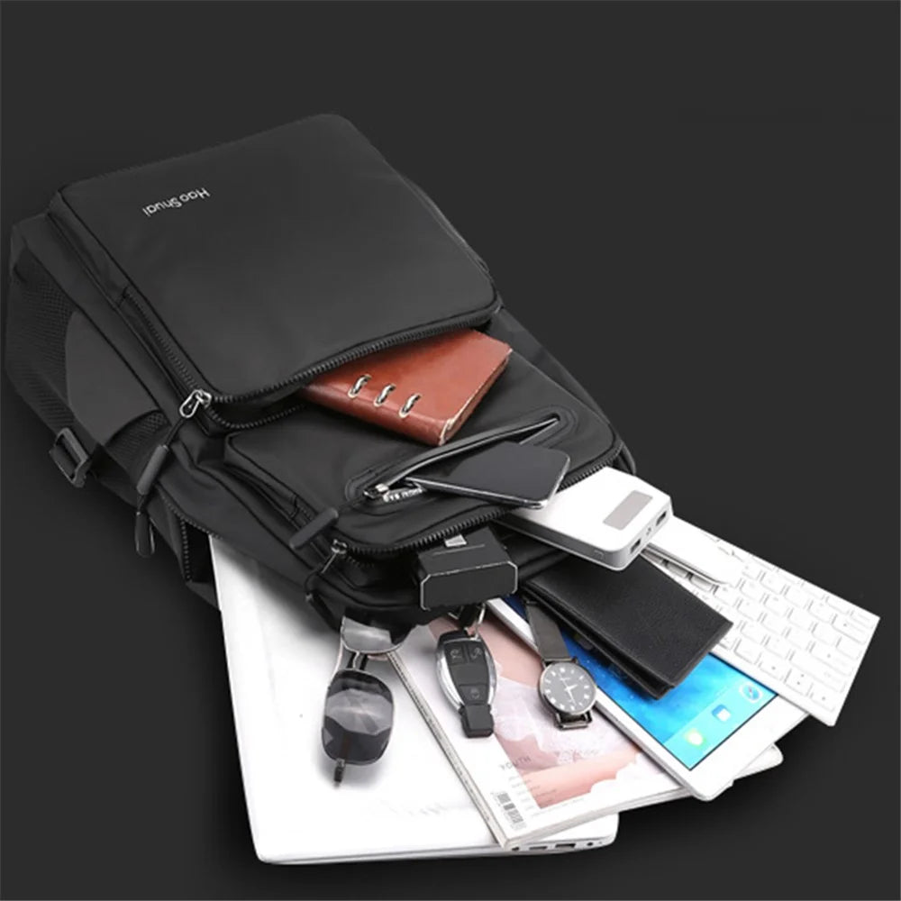 HAOSHUAI 3408# Large Shoulders Bag Laptop Backpack Travel Rucksack Camping Carrying Bag - Black - 6