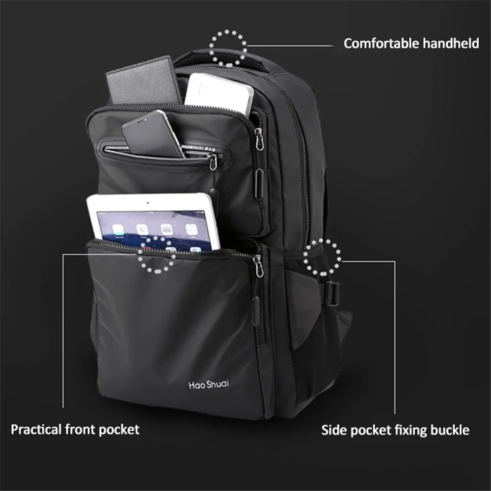 HAOSHUAI 3408# Large Shoulders Bag Laptop Backpack Travel Rucksack Camping Carrying Bag - Black - 7