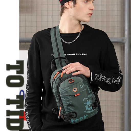 HAOSHUAI 5122(New Version) Multifunction Men Chest Bag Backpack Anti-splash Nylon Casual Single Shoulder Bag - Blackish Green - 2