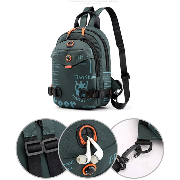 HAOSHUAI 5122(New Version) Multifunction Men Chest Bag Backpack Anti-splash Nylon Casual Single Shoulder Bag - Blackish Green - 5