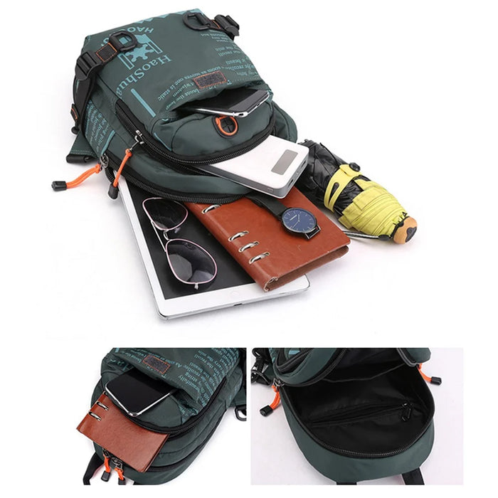 HAOSHUAI 5122(New Version) Multifunction Men Chest Bag Backpack Anti-splash Nylon Casual Single Shoulder Bag - Blackish Green - 6