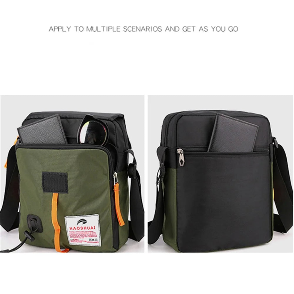 HAOSHUAI 206# Men's Crossbody Bag Nylon Travel Shoulder Bag Sports Storage Bag - Army Green - 5