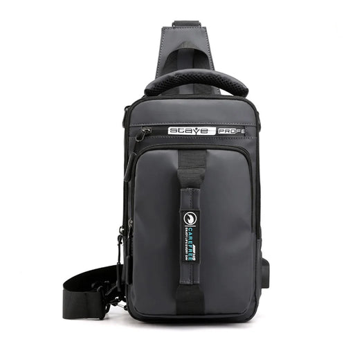 HAOSHUAI 1100-1# Large Men's Waist Pack Nylon Chest Bag Shoulders Backpack Sling Bag with External USB Charging Port - Grey - 1
