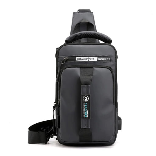 HAOSHUAI 1100-1# Large Men's Waist Pack Nylon Chest Bag Shoulders Backpack Sling Bag with External USB Charging Port - Grey - 1