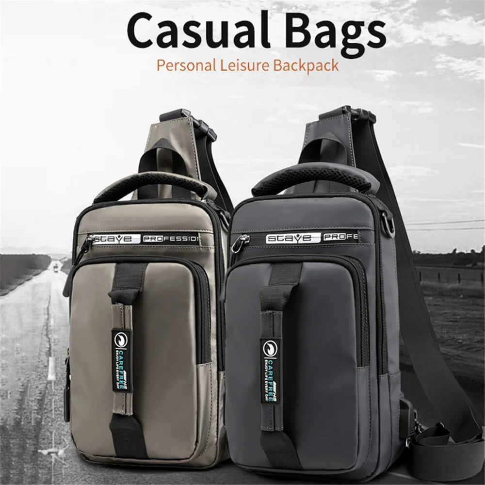 HAOSHUAI 1100-1# Large Men's Waist Pack Nylon Chest Bag Shoulders Backpack Sling Bag with External USB Charging Port - Grey - 2