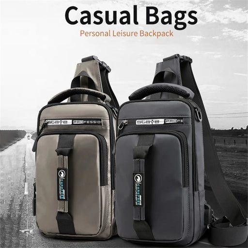 HAOSHUAI 1100-1# Large Men's Waist Pack Nylon Chest Bag Shoulders Backpack Sling Bag with External USB Charging Port - Grey - 2