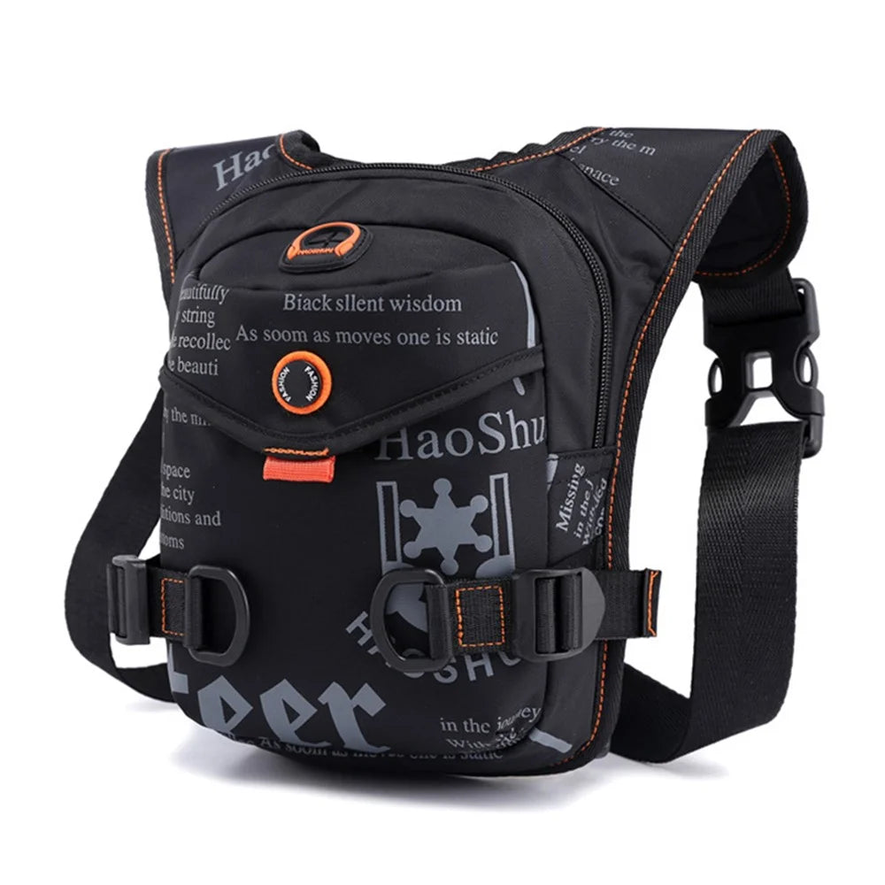 HAOSHUAI 5126# Nylon Drop Leg Bag Hiking Waist Pack for Men Tactical Motorcycle Bike Cycling Riding Fanny Pouch - Black - 1