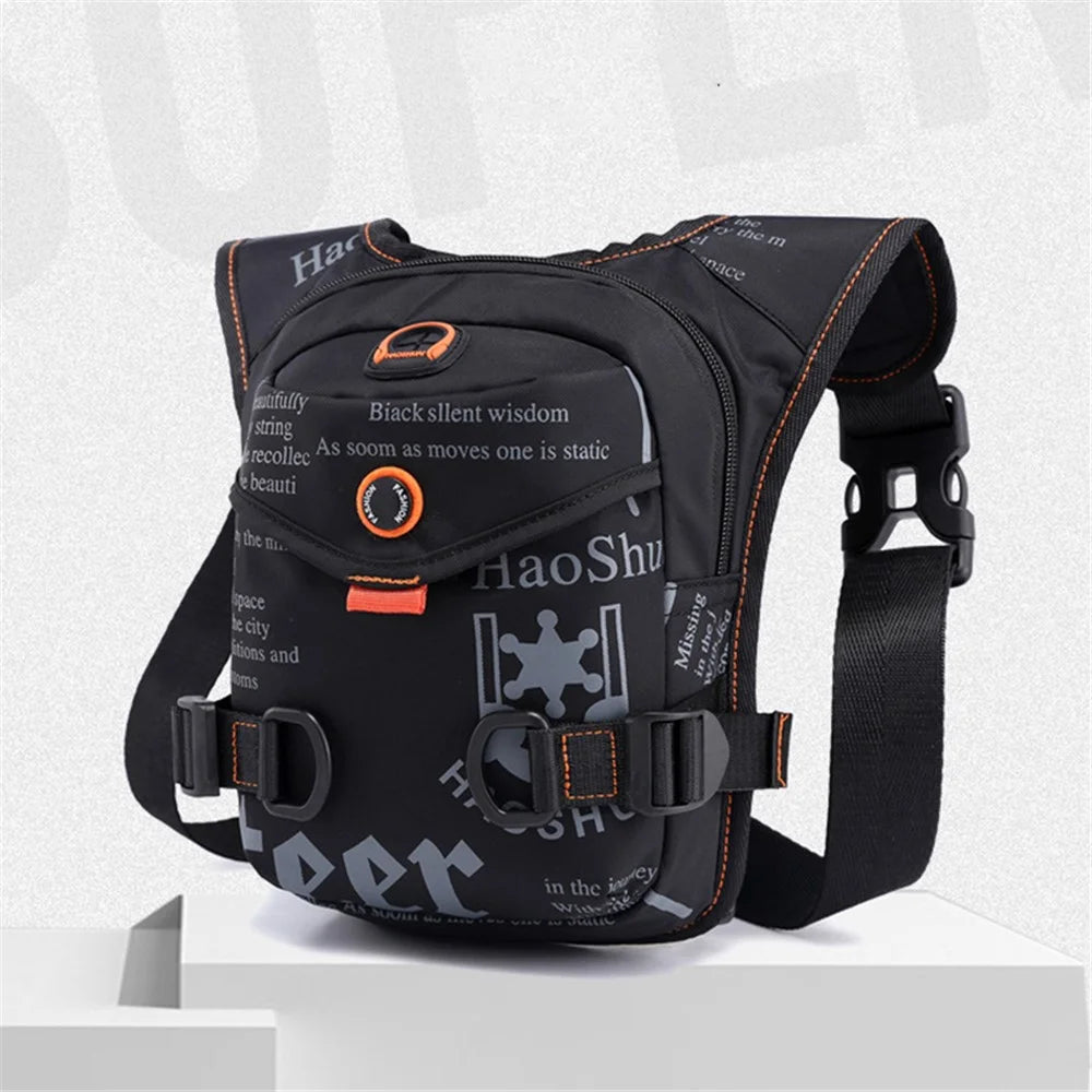 HAOSHUAI 5126# Nylon Drop Leg Bag Hiking Waist Pack for Men Tactical Motorcycle Bike Cycling Riding Fanny Pouch - Black - 2