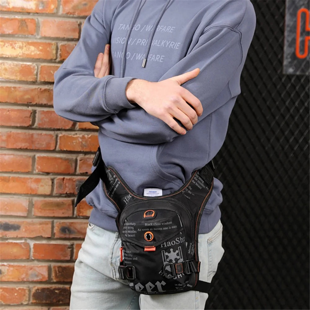 HAOSHUAI 5126# Nylon Drop Leg Bag Hiking Waist Pack for Men Tactical Motorcycle Bike Cycling Riding Fanny Pouch - Black - 3