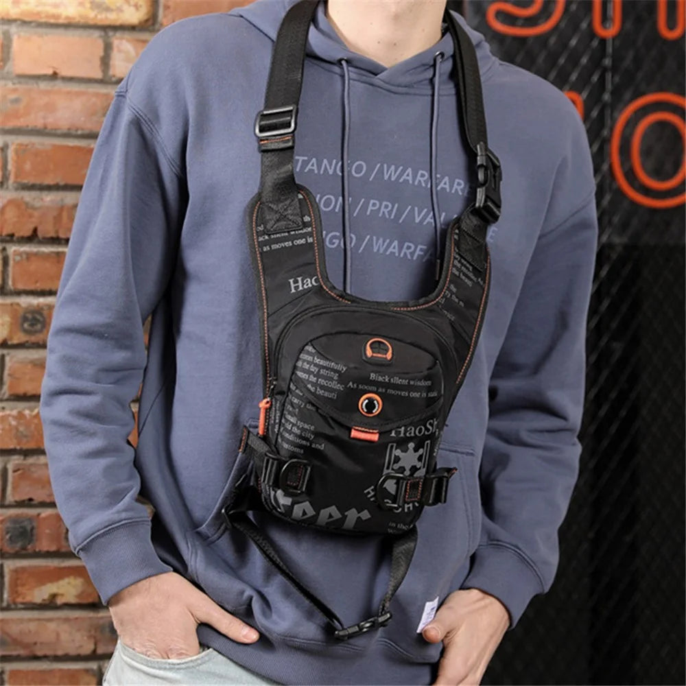HAOSHUAI 5126# Nylon Drop Leg Bag Hiking Waist Pack for Men Tactical Motorcycle Bike Cycling Riding Fanny Pouch - Black - 4